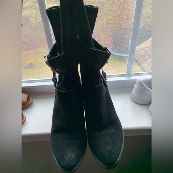 Very Volatile Black Suede mid calf wedge boots with buckles - Picture 3 of 3